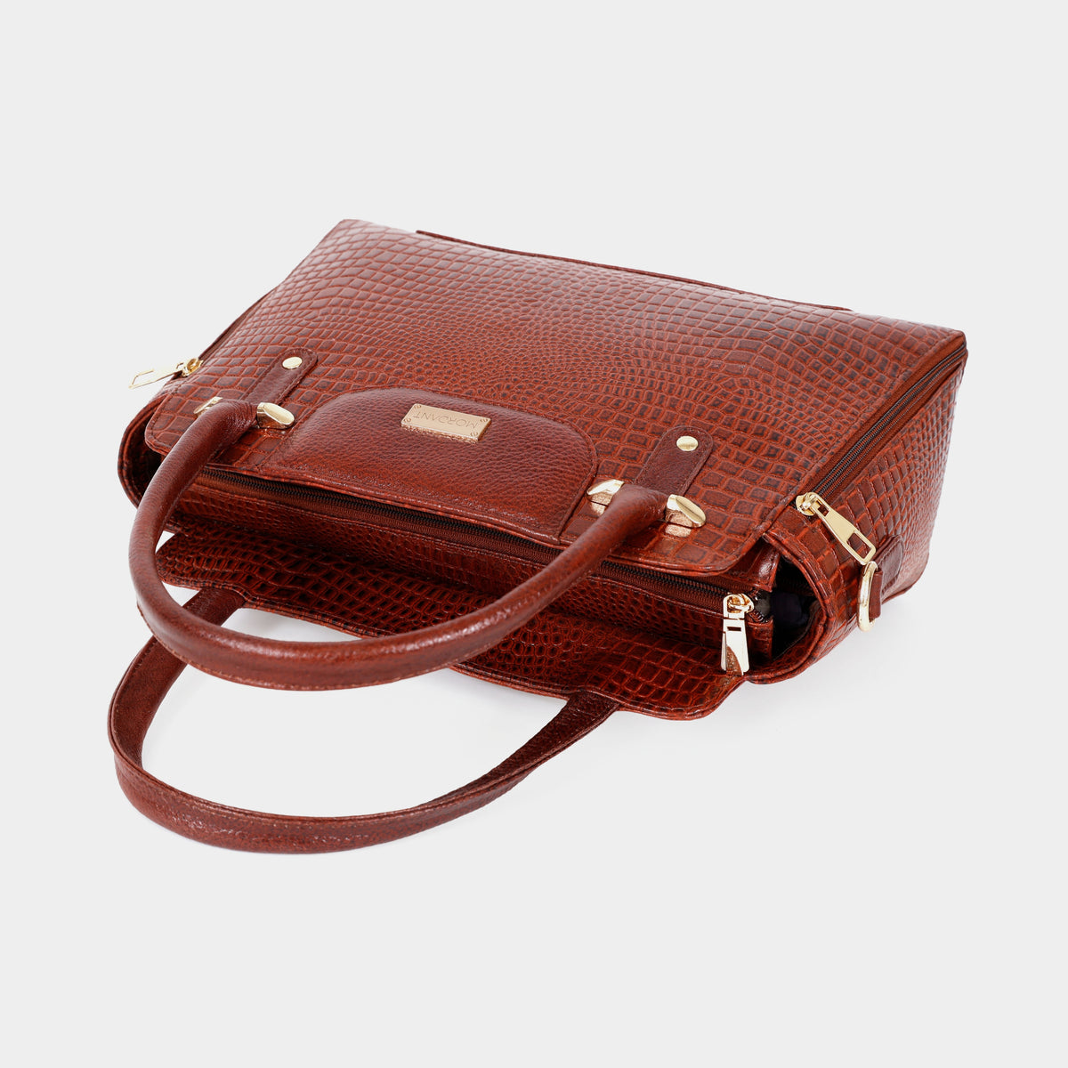Mordant Brown Croco Embossed Leather Handbag for Women – Structured Tote & Crossbody Bag