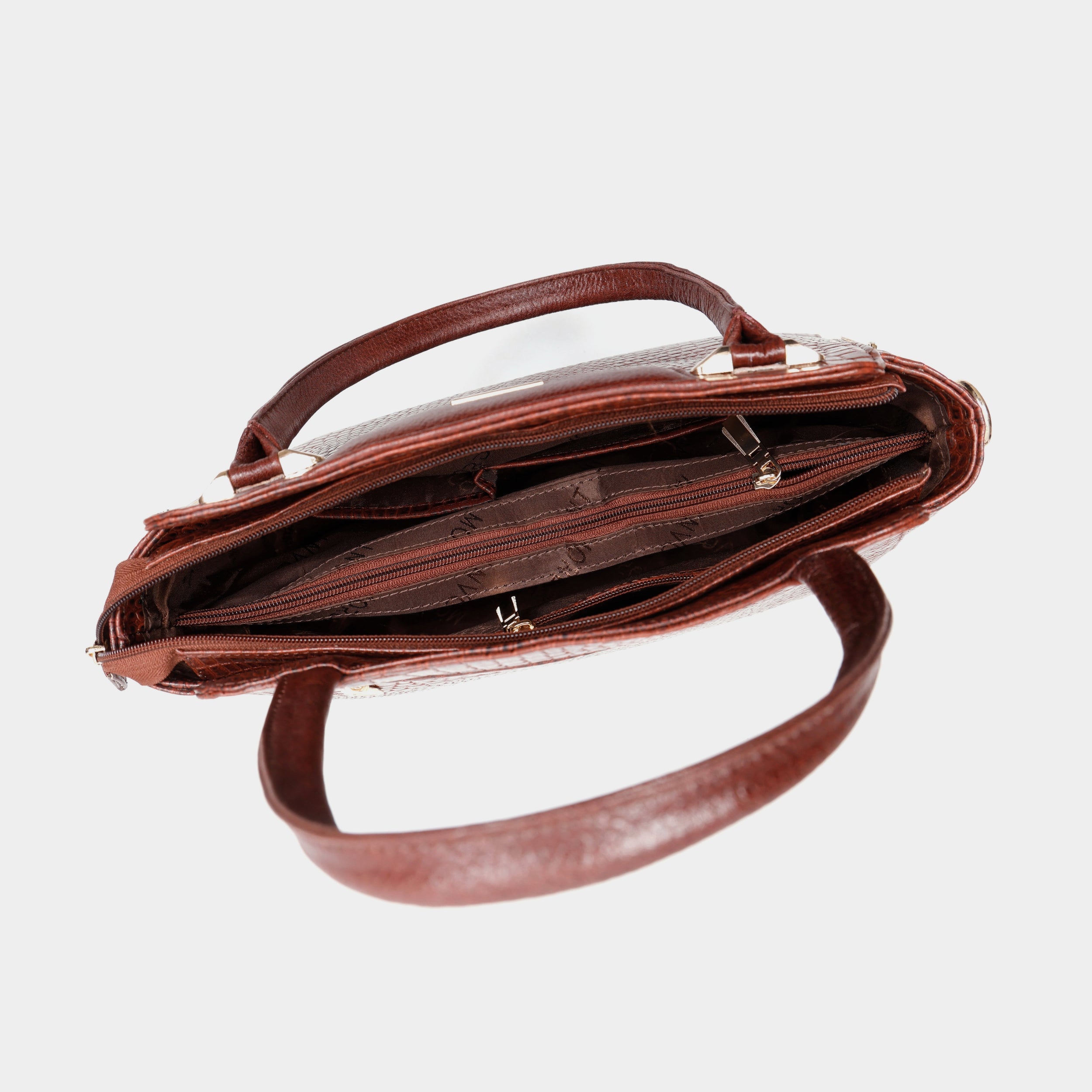 Mordant Brown Croco Embossed Leather Handbag for Women – Structured Tote & Crossbody Bag
