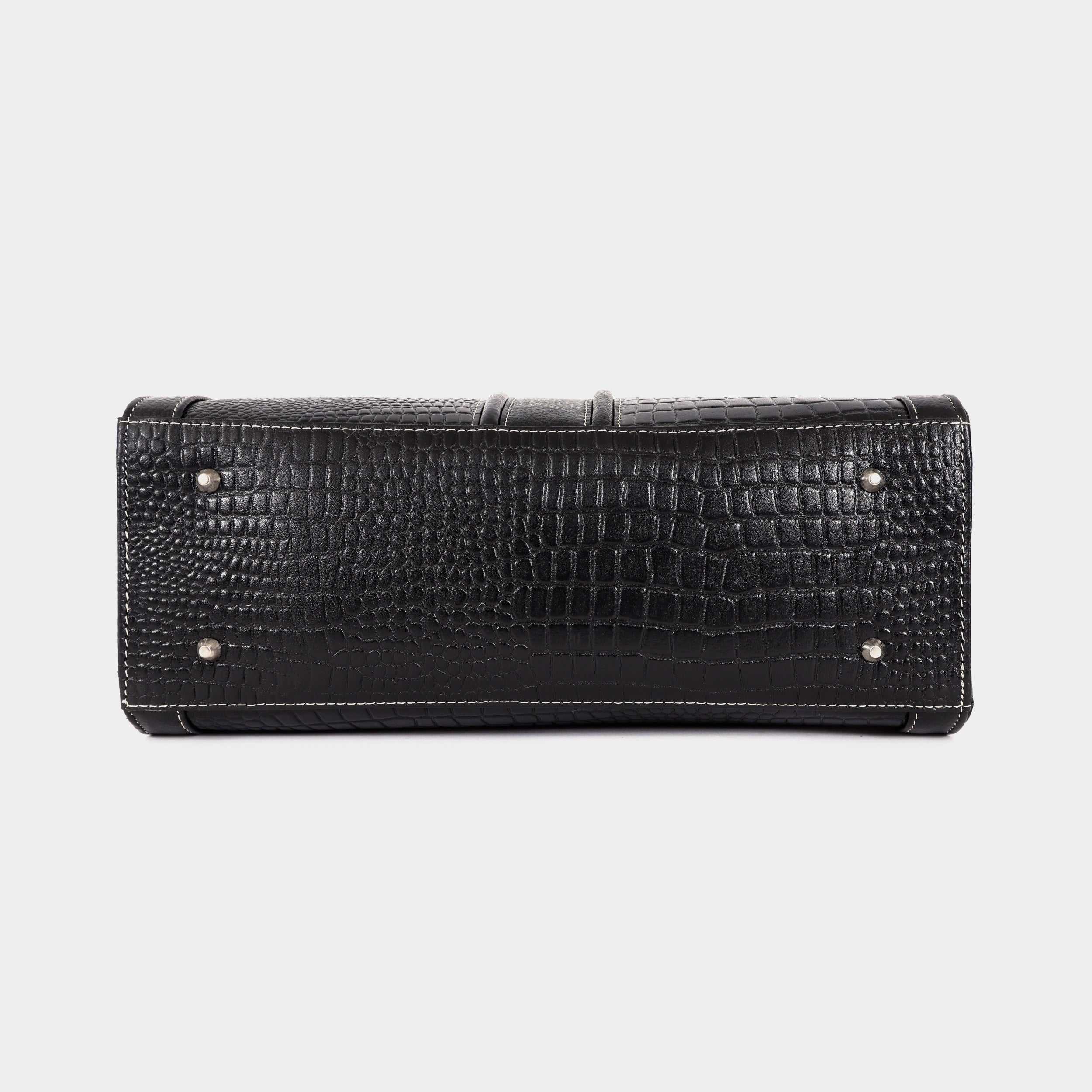 MORDANT Black Croco Texture Leather Handbag for Women