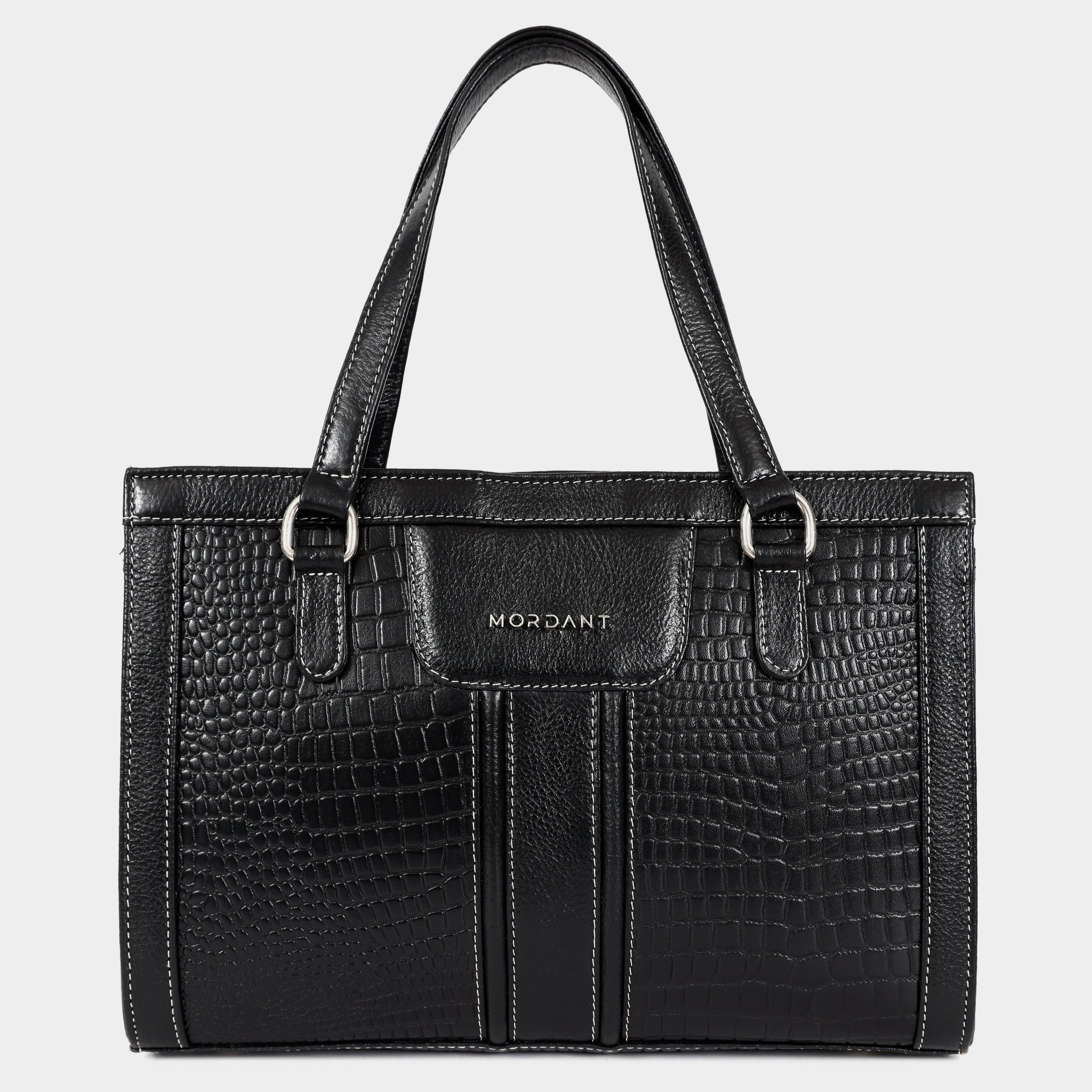 MORDANT Black Croco Texture Leather Handbag for Women