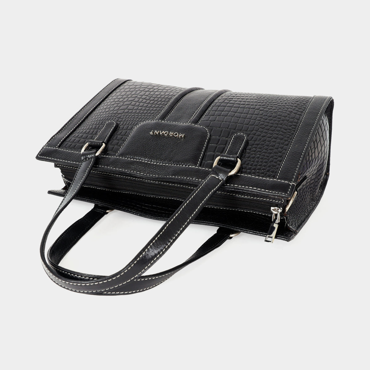 MORDANT Black Croco Texture Leather Handbag for Women