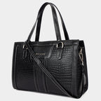 MORDANT Black Croco Texture Leather Handbag for Women