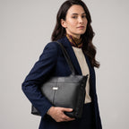 Mordant Black Premium Genuine Leather Laptop Tote Bag (Grain & Croc-Print)