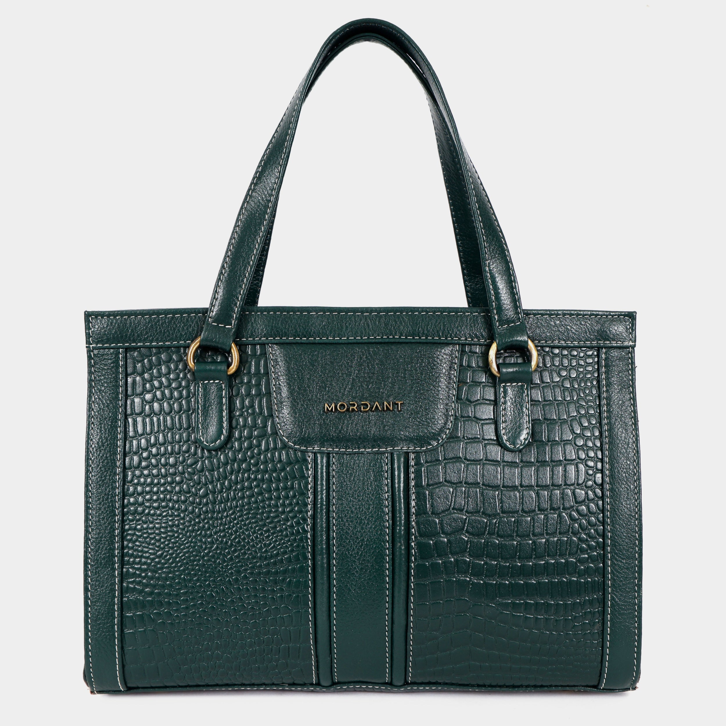 MORDANT Green Croco Texture Leather Handbag for Women