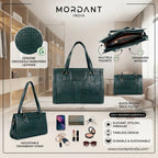 MORDANT Green Croco Texture Leather Handbag for Women