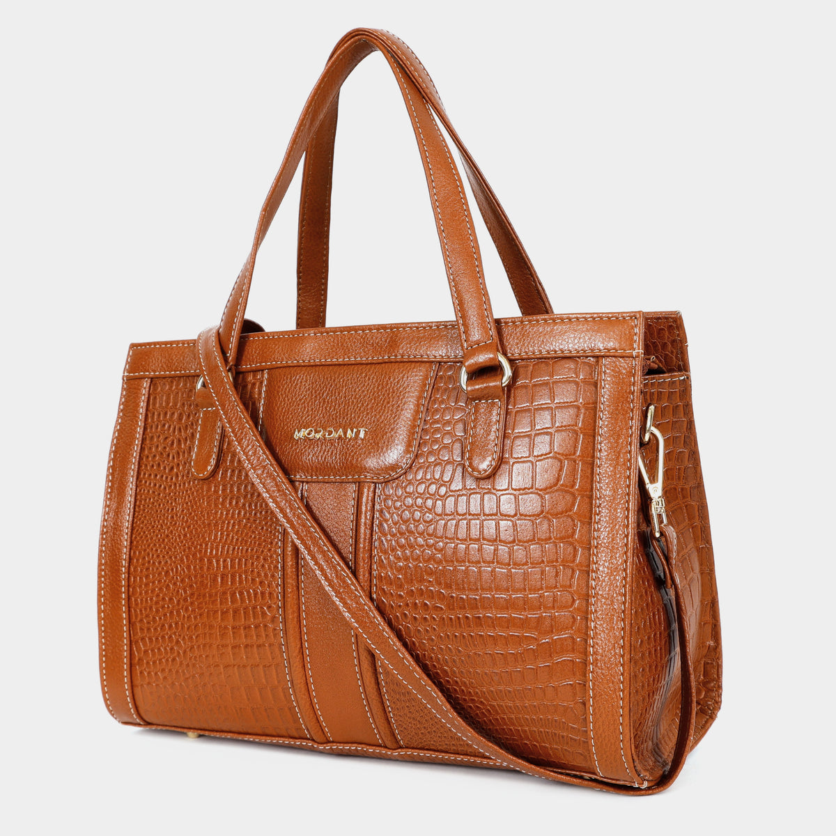 MORDANT Tan Croco Texture Leather Handbag for Women