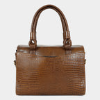 Women’s Walnut Brown Crocodile Embossed Leather Handbag | MORDANT