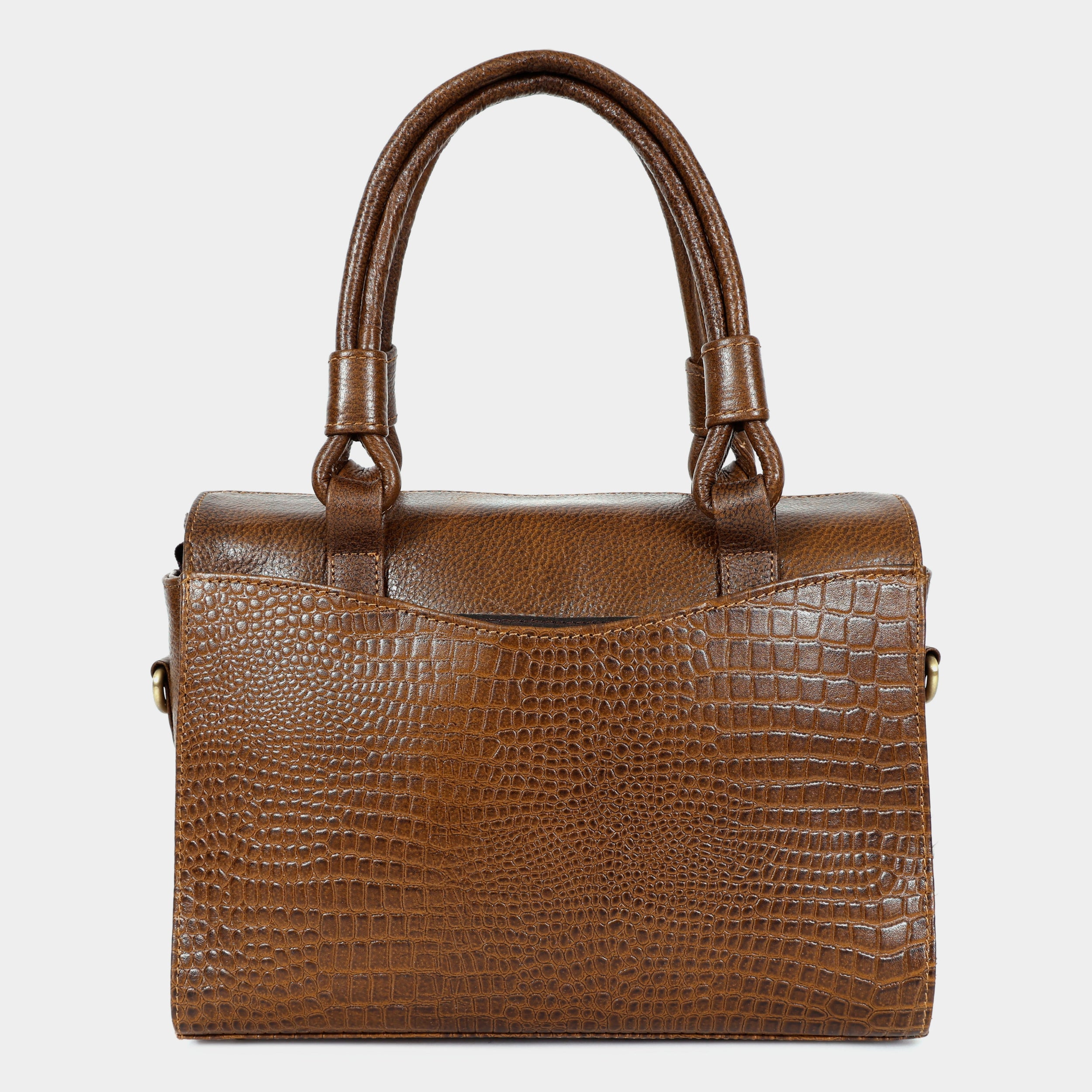 Women’s Walnut Brown Crocodile Embossed Leather Handbag | MORDANT