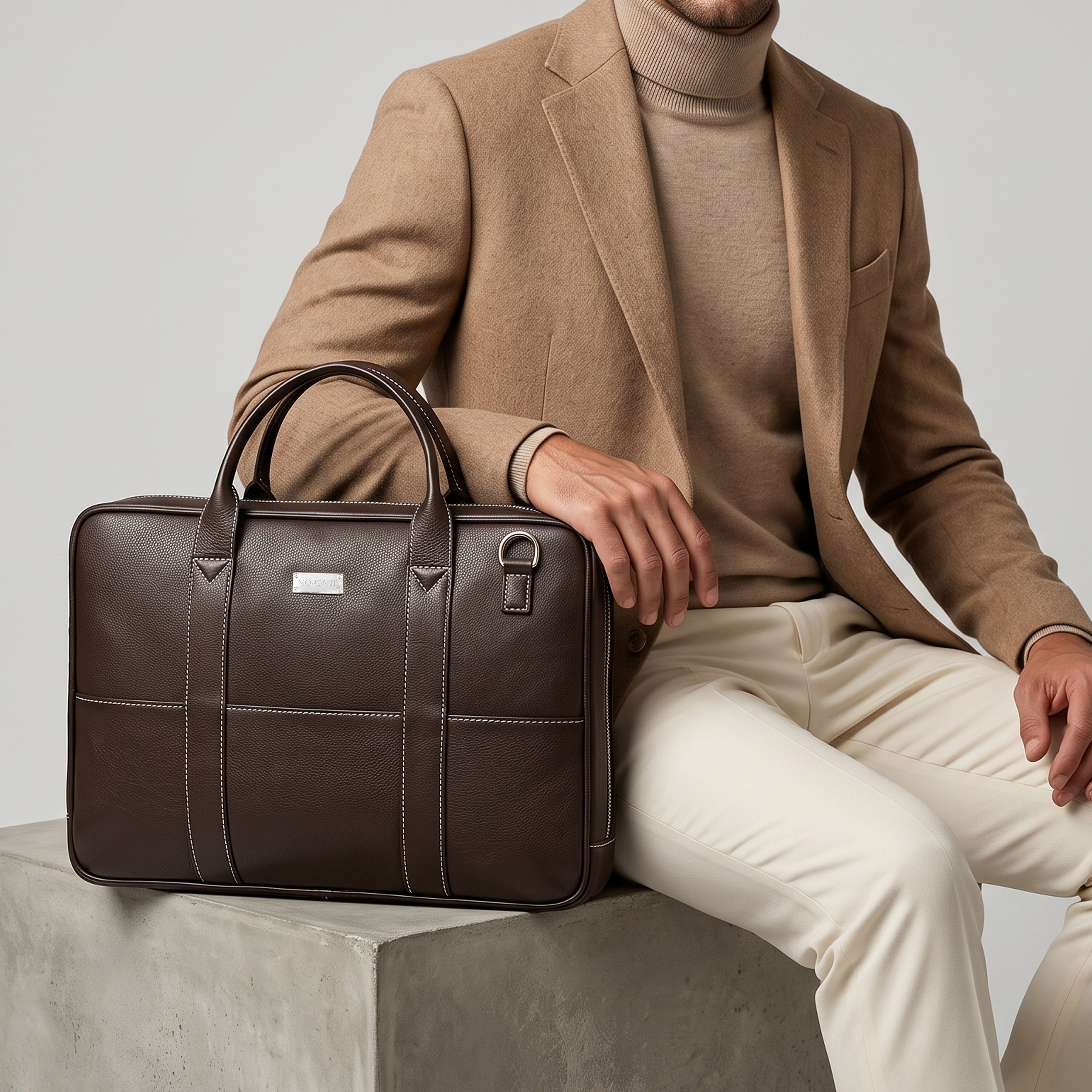 Mordant Coffee Brown Genuine Leather Business Laptop Bag for Men & Women