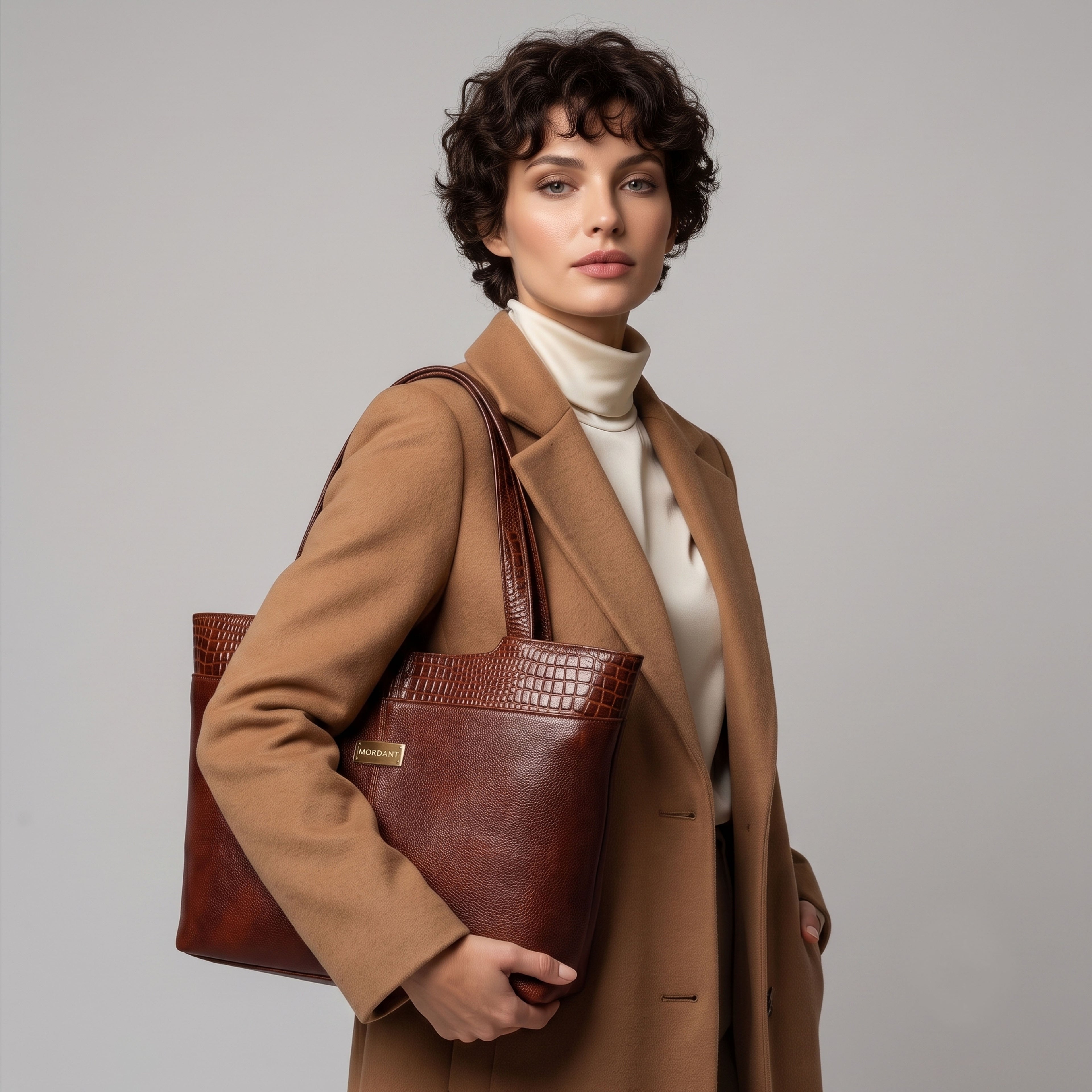 Premium Brown Office Genuine Leather Laptop Tote Bag for Women |  MORDANT