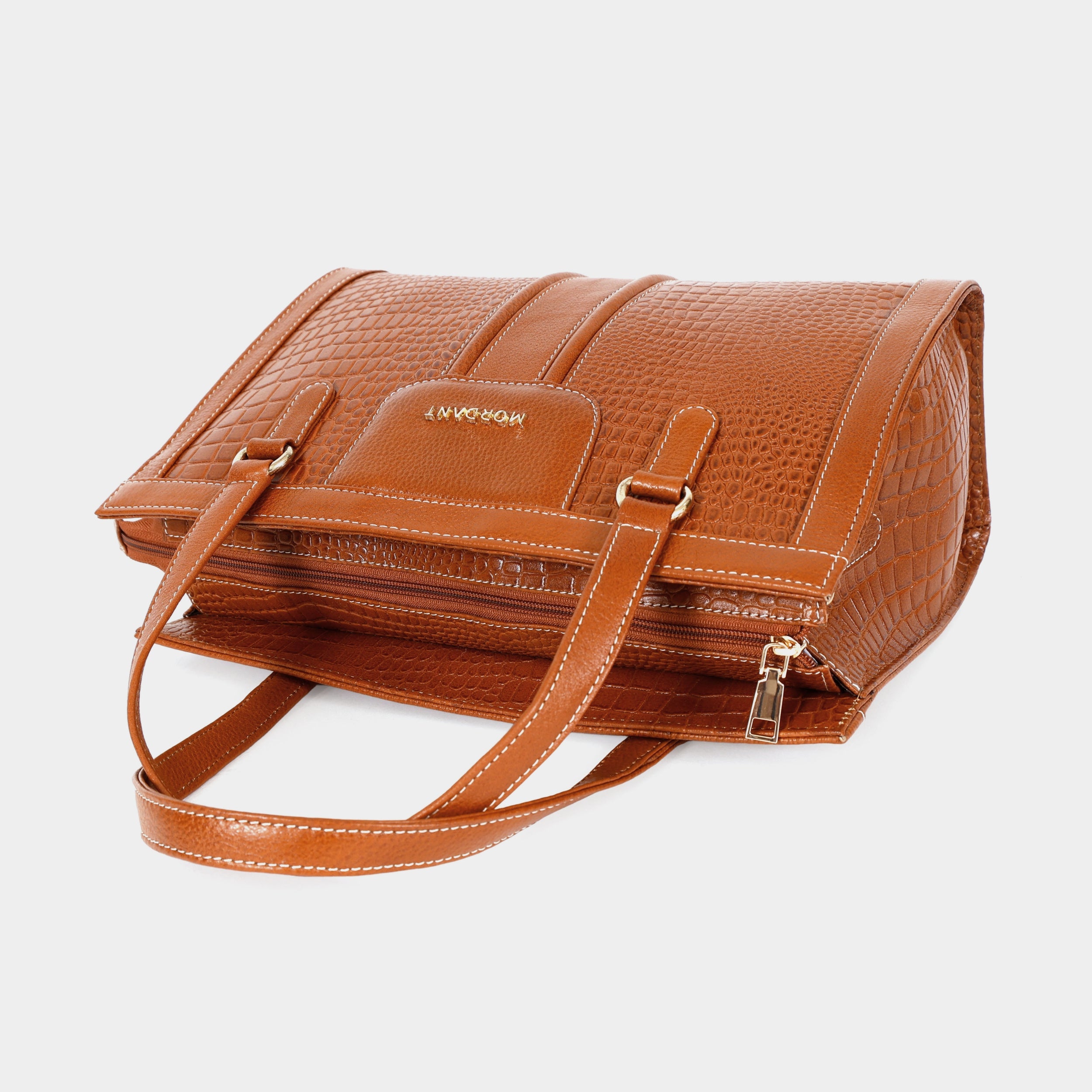MORDANT Tan Croco Texture Leather Handbag for Women