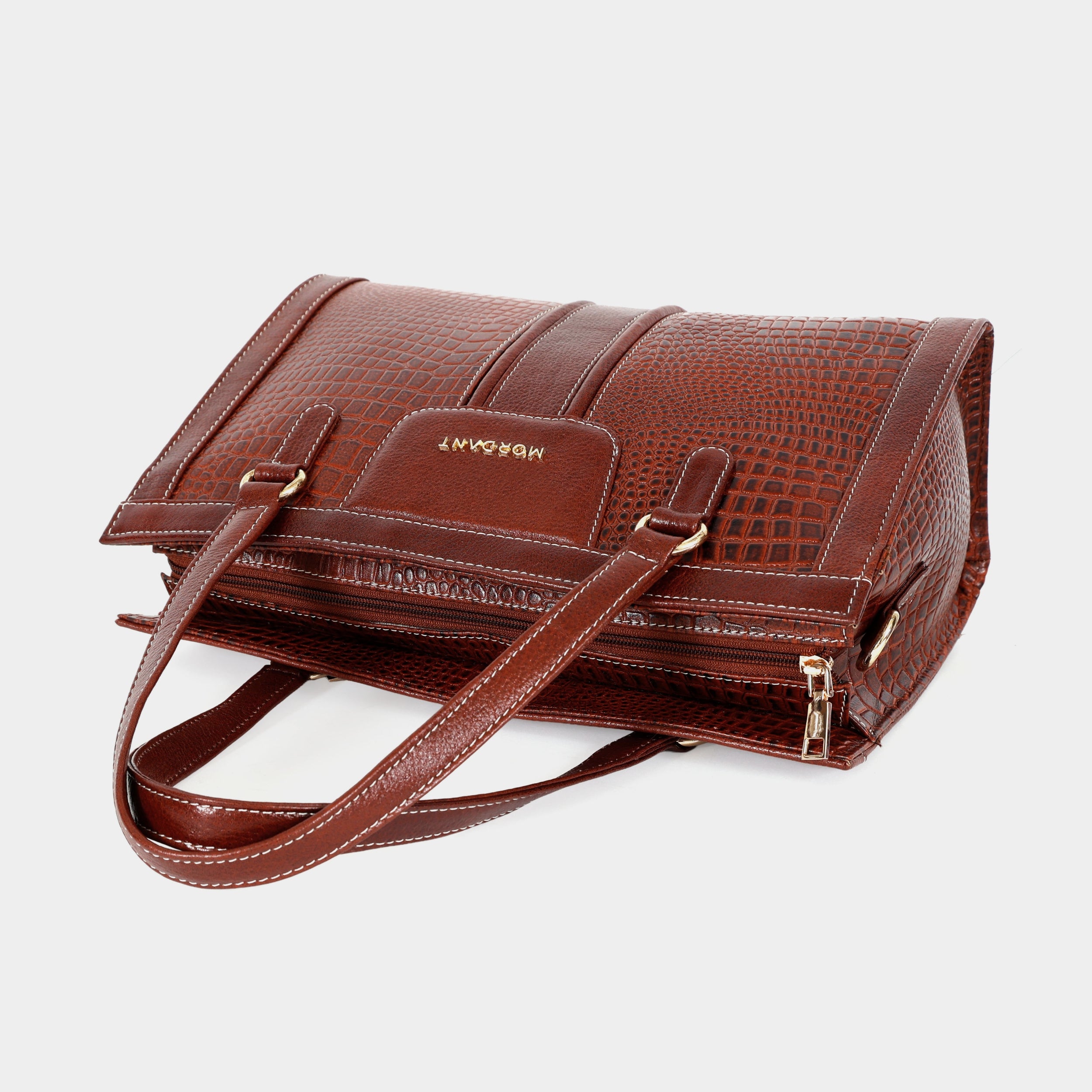 MORDANT Brown Croco Texture Leather Handbag for Women
