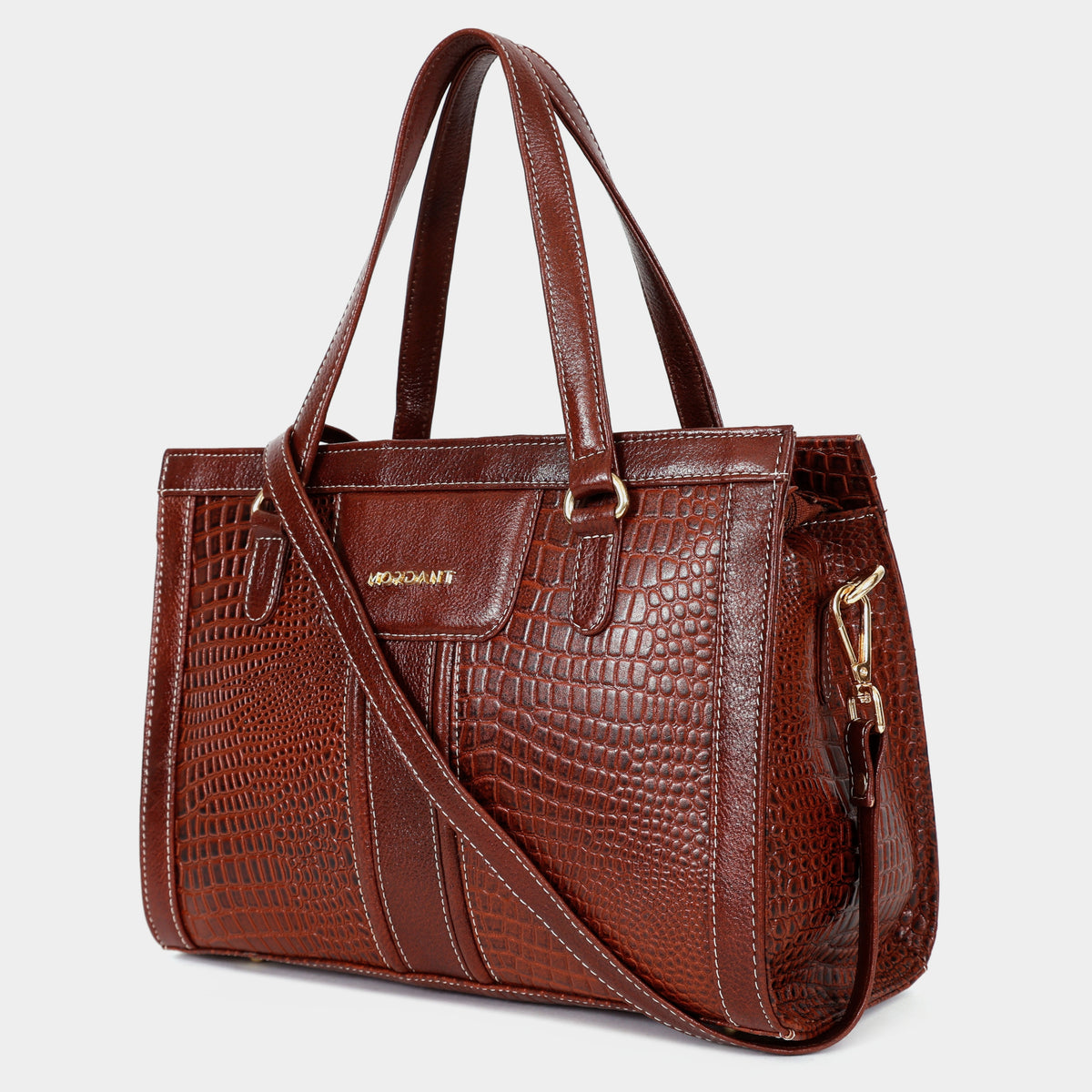 MORDANT Brown Croco Texture Leather Handbag for Women