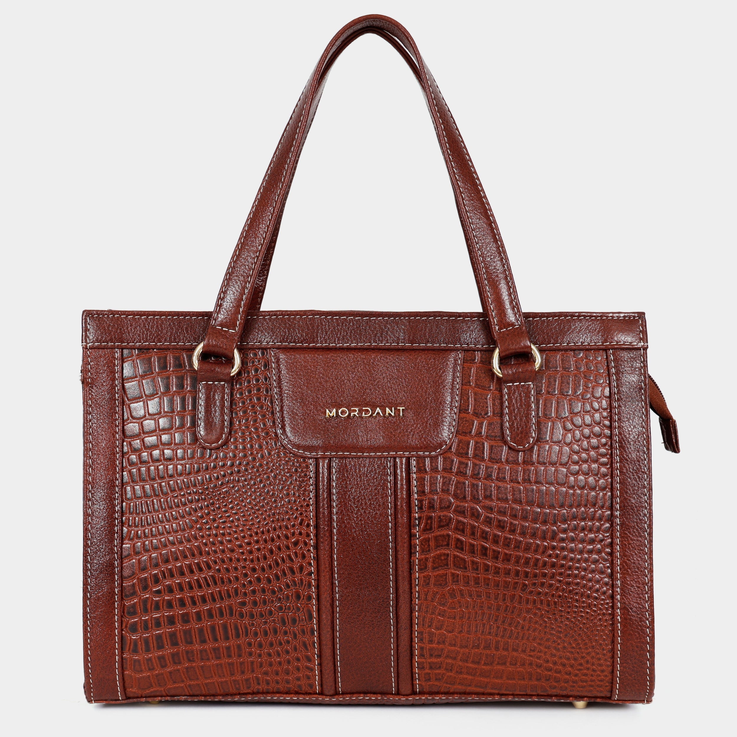 MORDANT Brown Croco Texture Leather Handbag for Women