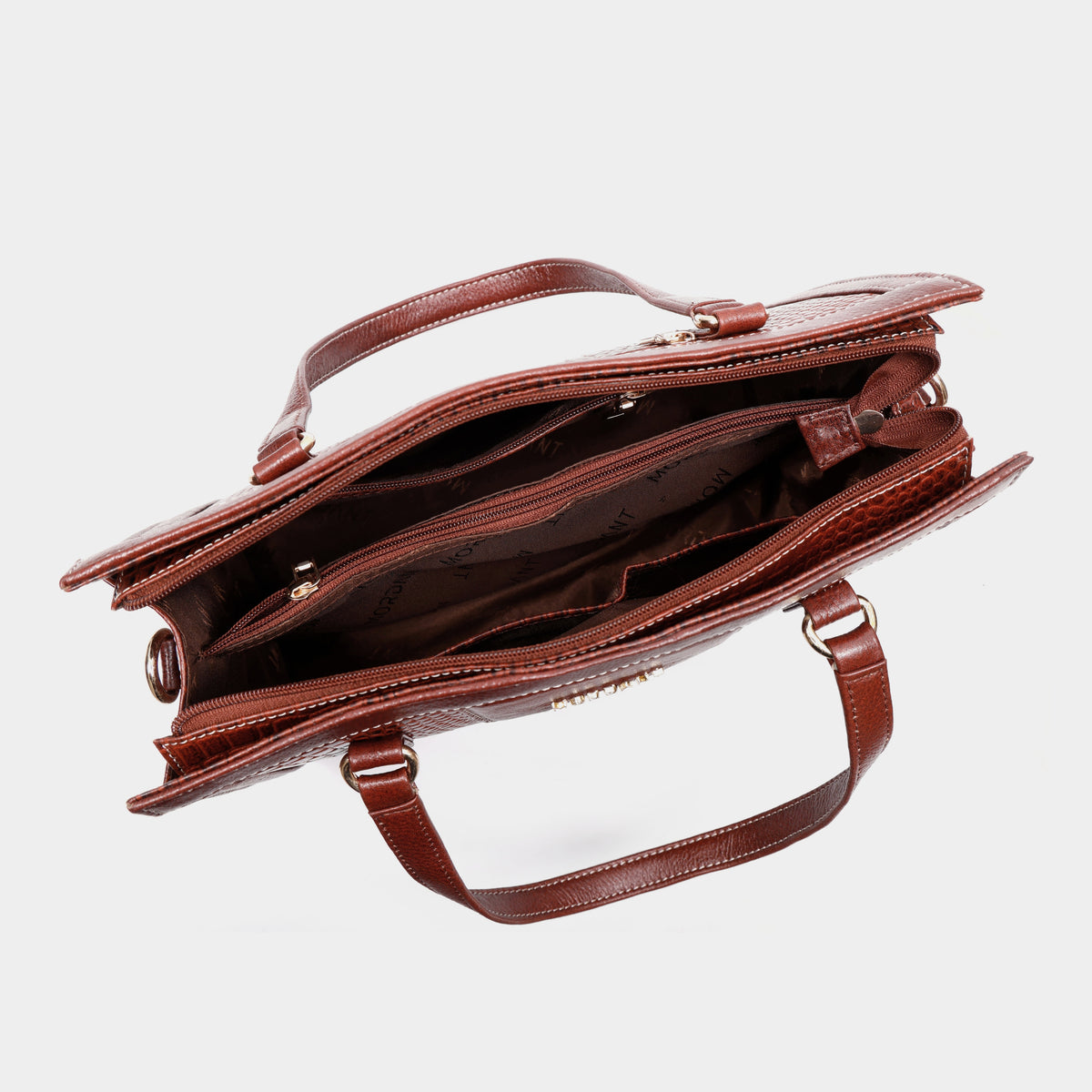 MORDANT Brown Croco Texture Leather Handbag for Women
