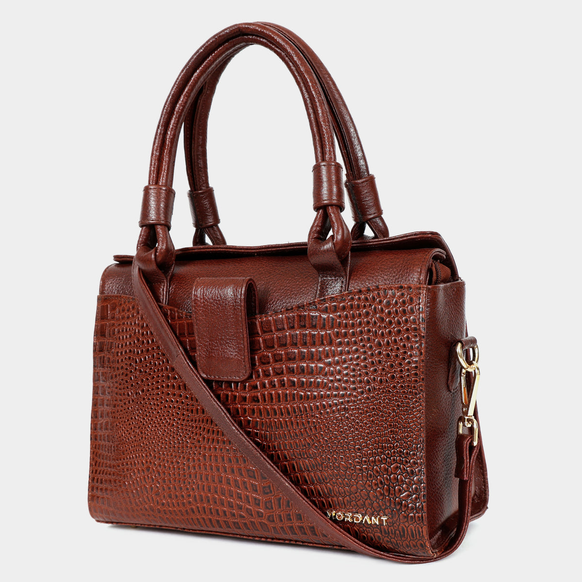 Women’s Brown Crocodile Embossed Leather Handbag | MORDANT