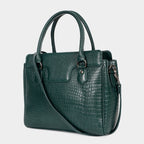 MORDANT Premium Green Genuine Leather Croco Texture Handbag for Women