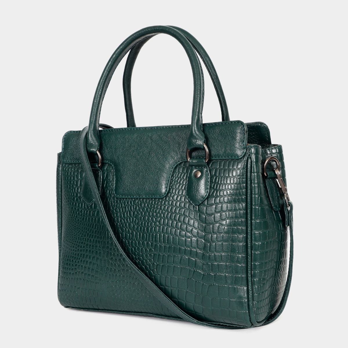 MORDANT Premium Green Genuine Leather Croco Texture Handbag for Women