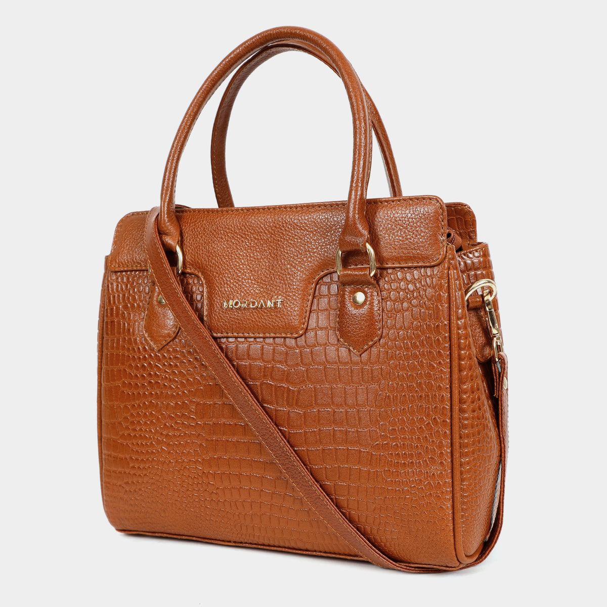 MORDANT Premium Tan Genuine Leather Croco Texture Handbag for Women