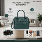 MORDANT Premium Green Genuine Leather Croco Texture Handbag for Women