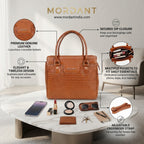 MORDANT Premium Tan Genuine Leather Croco Texture Handbag for Women