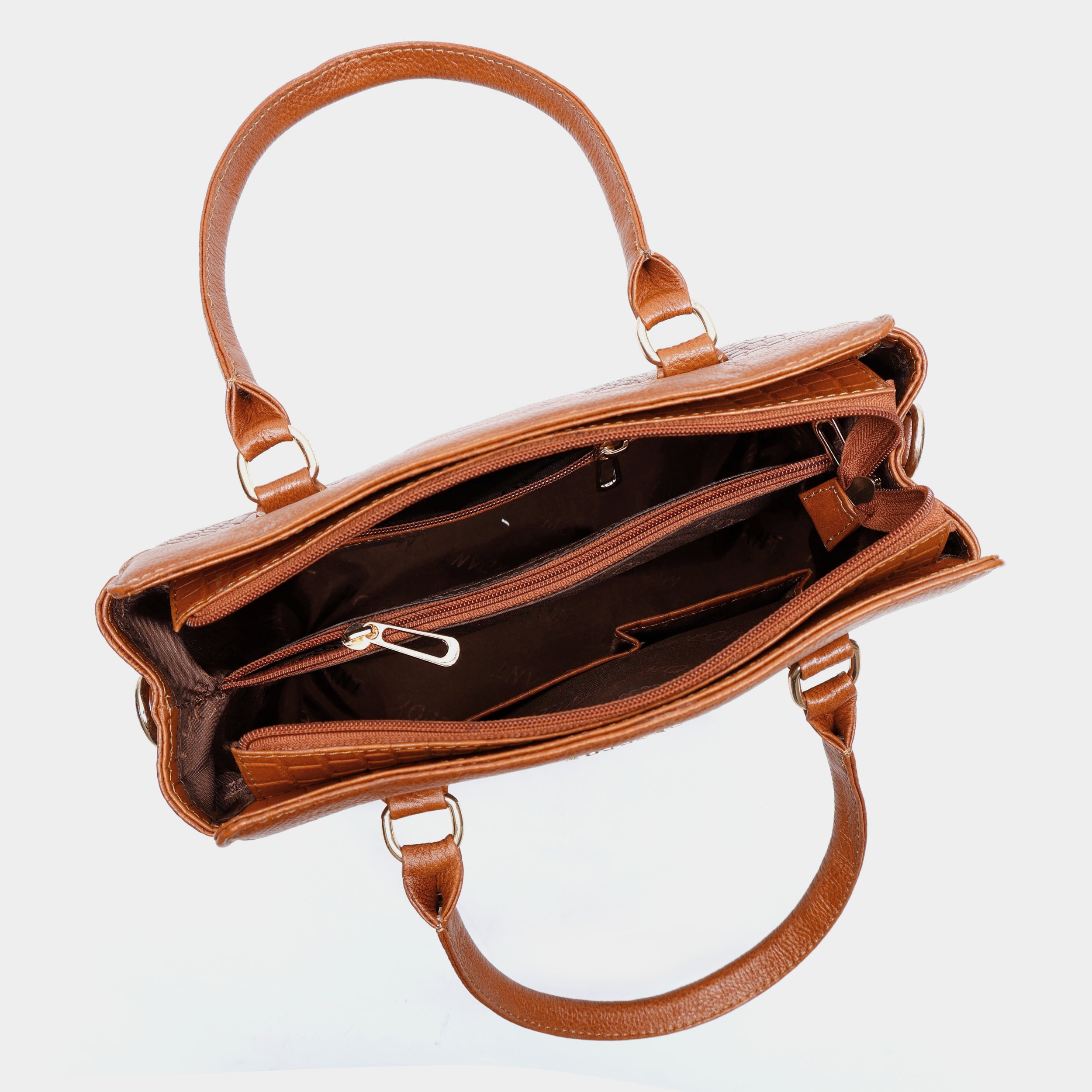 MORDANT Premium Brown Genuine Leather Croco Texture Handbag for Women