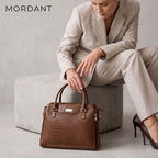 Mordant Walnut Brown Croco Embossed Leather Handbag for Women – Structured Tote & Crossbody Bag