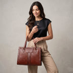 MORDANT Brown Croco Texture Leather Handbag for Women