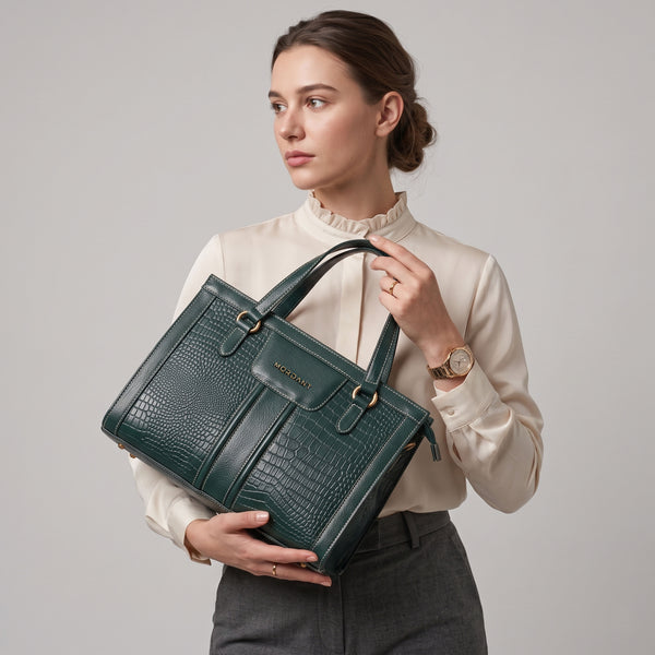 MORDANT Green Croco Texture Leather Handbag for Women