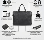 Genuine Leather high end Woven Office Laptop Bag Black MORDANT